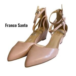 Franco Sarto Pump Shoes Women’s 9.5 M Blush Wedge Double Ankle Straps Back Zip